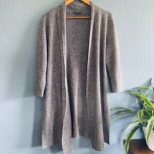 Eileen Fisher Linen Long Line Cardigan M Tan Duster Open Front Sweater Lagenlook